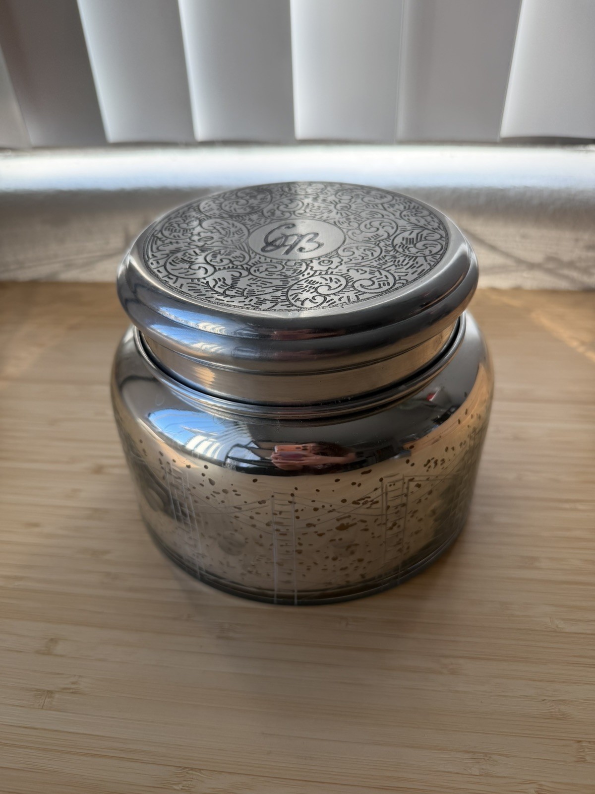 Capri Blue Volcano Candle 48 oz Mercury Glass Jar Silver Anthropologie New