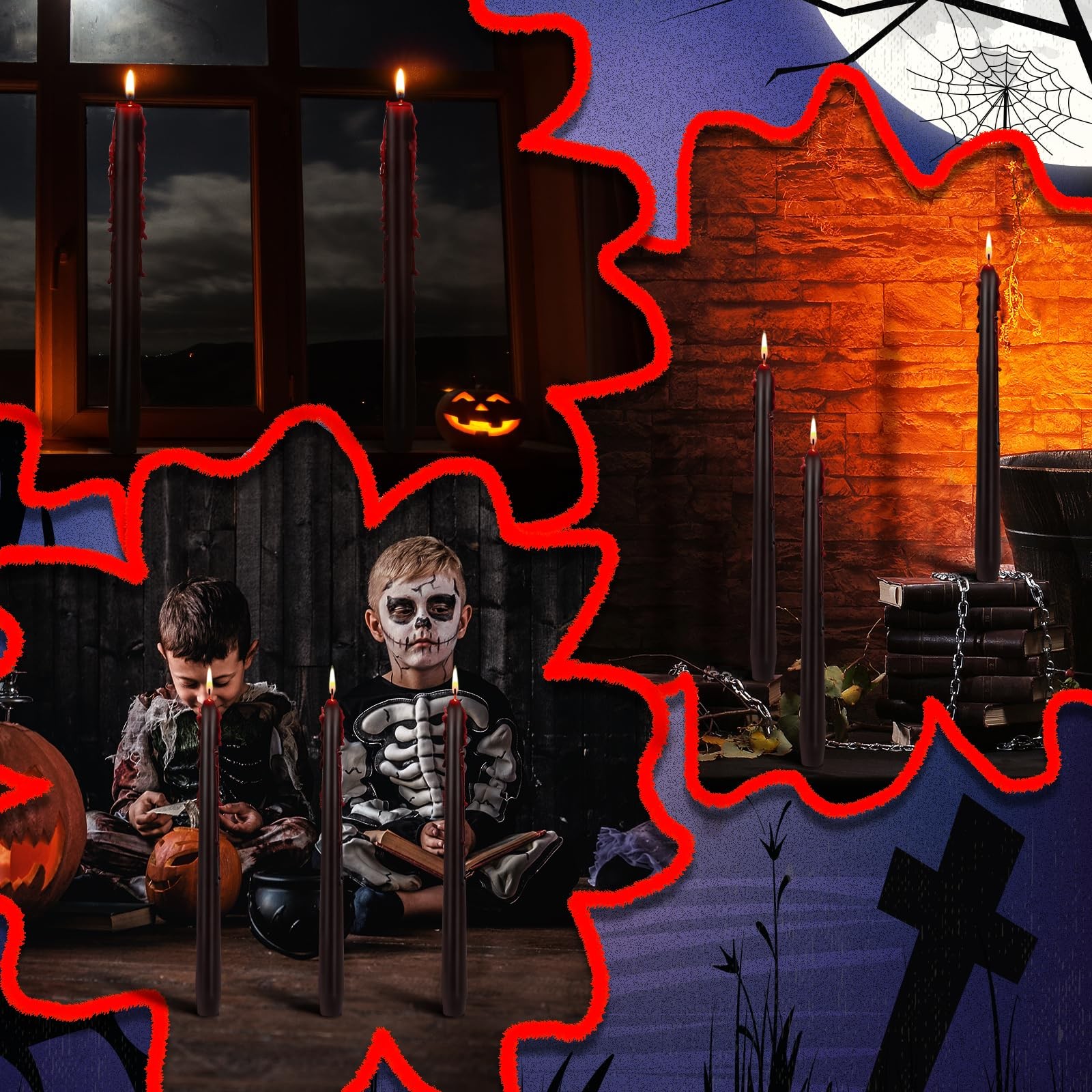 8 PCS Halloween Bleeding Taper Candles 10 Inch Black Tears Gothic Decoration