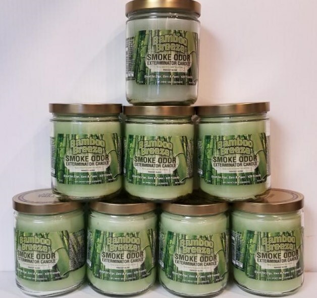 Smoke Odor Exterminator 13 oz Jar Candle, bamboo breeze Set of Eight Candles.
