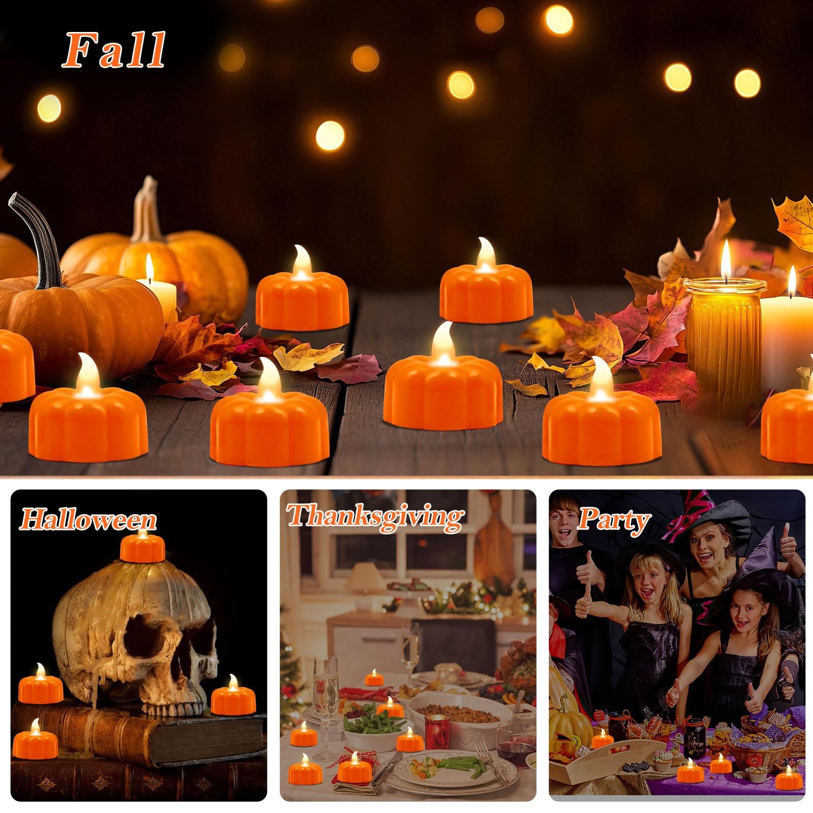 12 Pack Pumpkin Tea Lights Fall Decorations LED Orange Pumpkin Lights FlameLe…