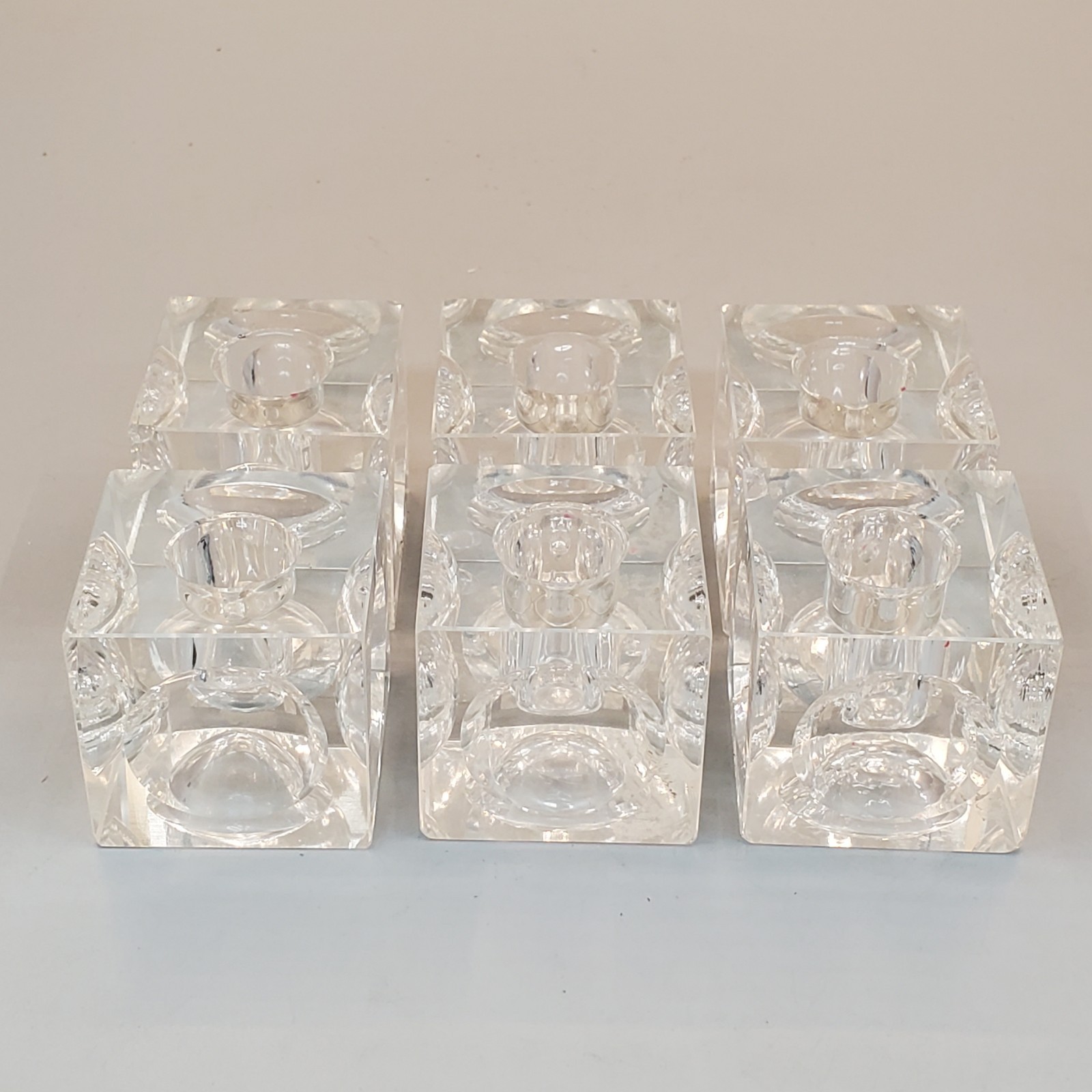 Ice Cube Candle Holders Set of 6 Glass Mid Century Modern MCM Vintage