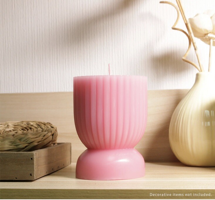 Better Homes & Gardens Unscented Ribbed Pillar Candle, 3×4 Inches, Pink