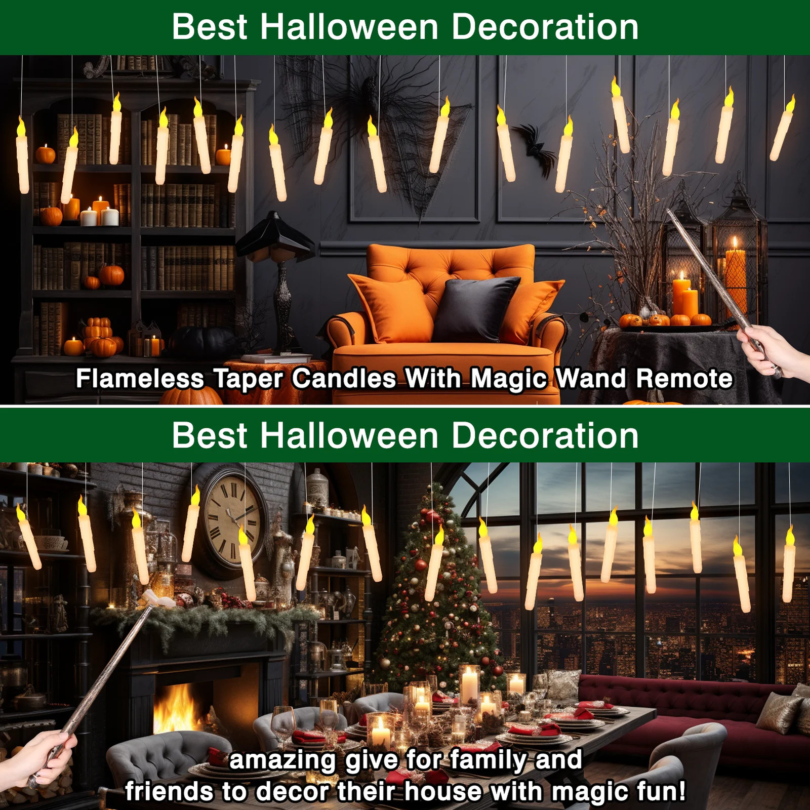 Halloween LED Floating Candles with Magic Wand Remote Battery Operated Potter Fl
