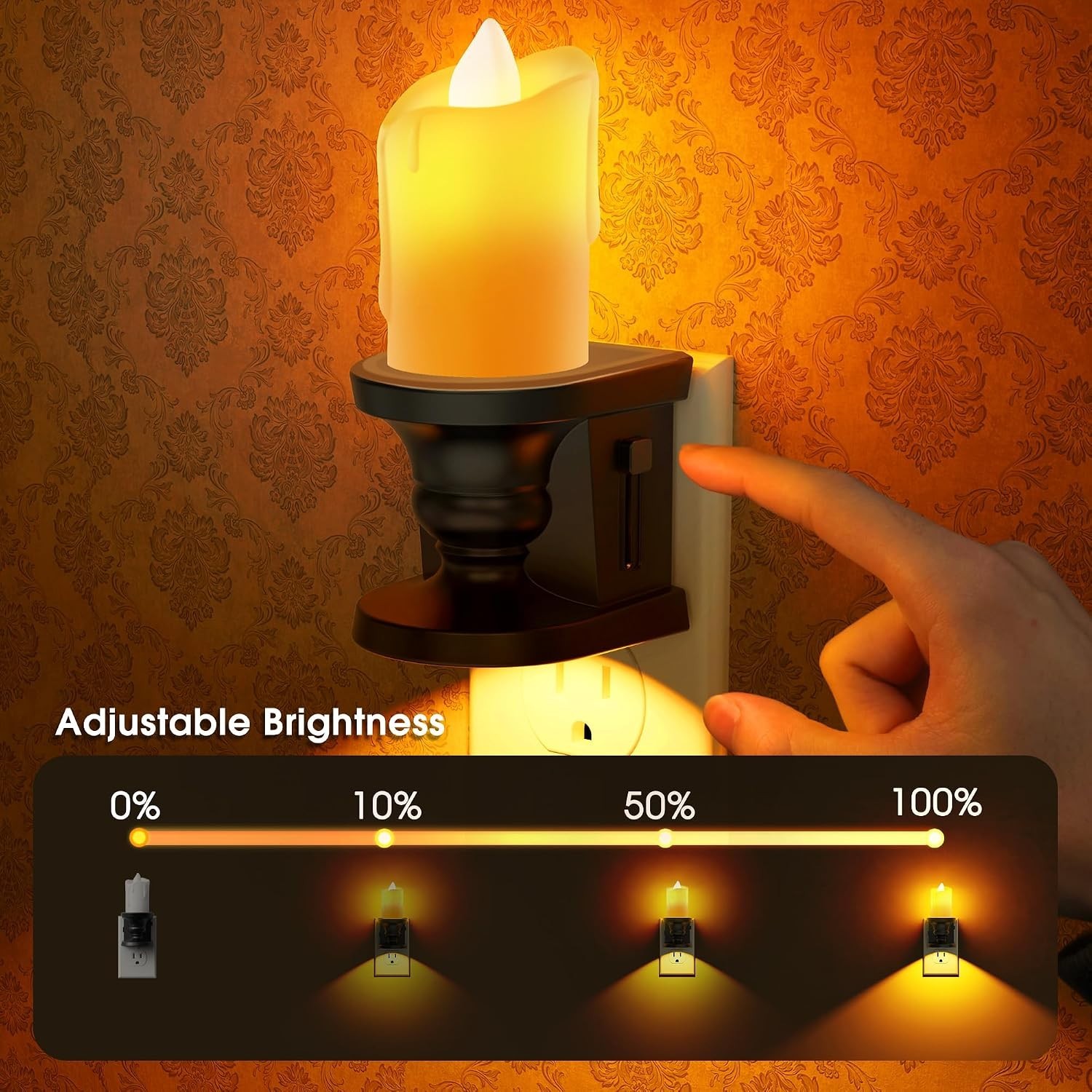 Flameless Plug-in Candle Night Light Set – Warm Amber Glow, 2 Adjustable Modes