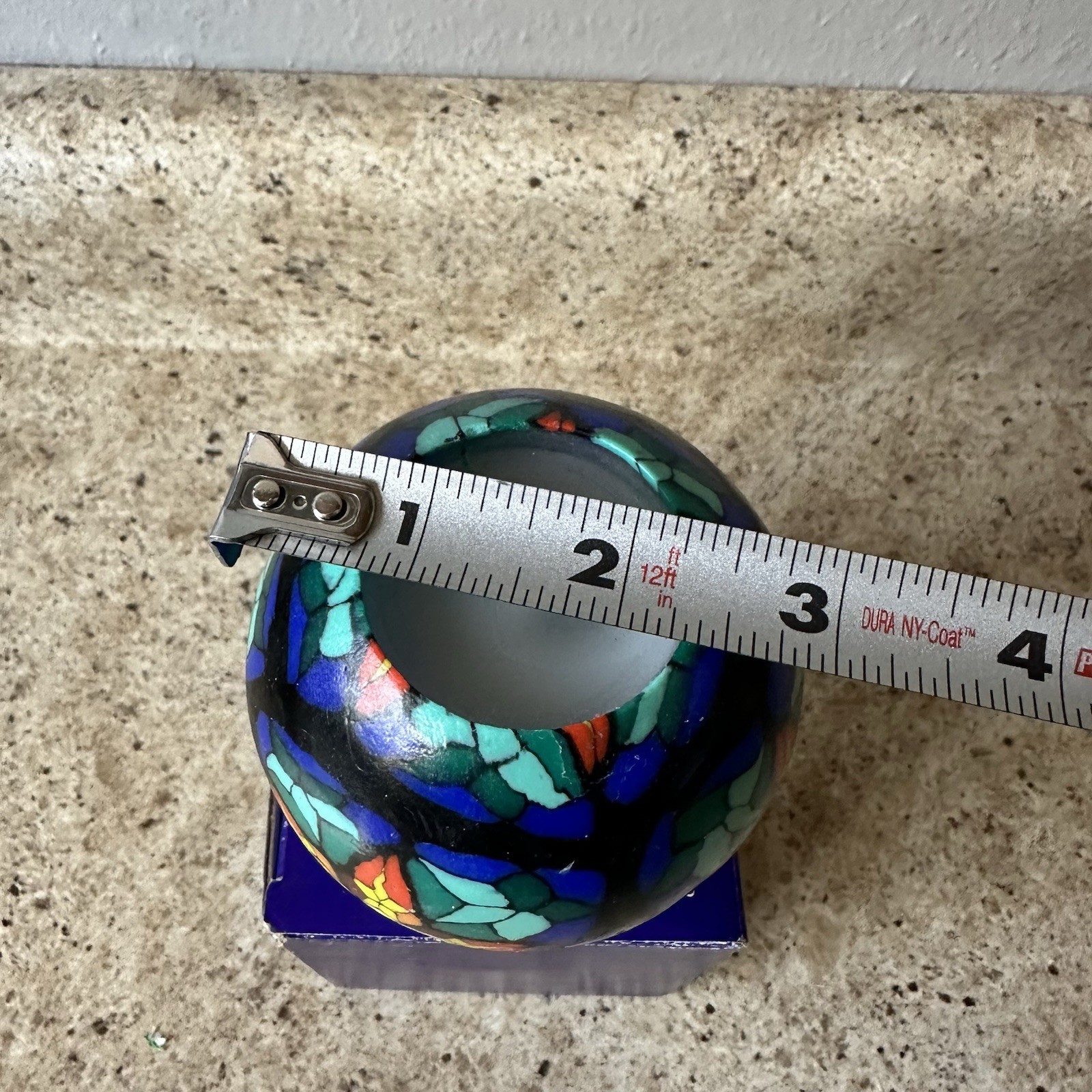 VTG 90s Candle Round Glowing Ball Star Stained Glass Millefiori Mosaic With Box