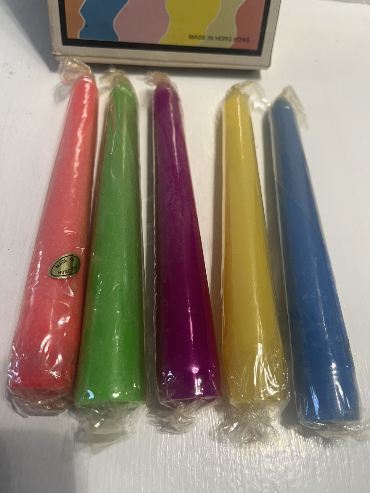 – Rainbow Drip Candles In Original Antique Box, Missing 1