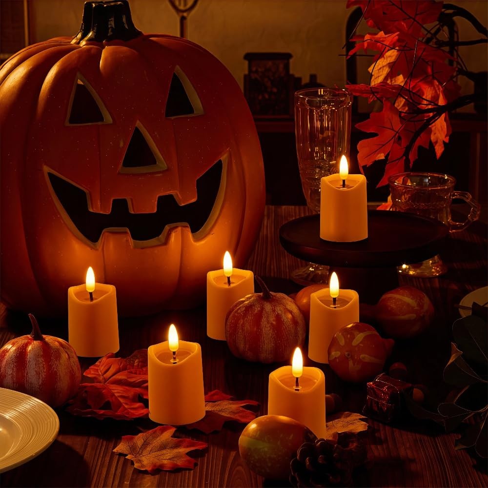 Simplelight Orange Halloween Flameless Votive Candles With Timer Realistic Black