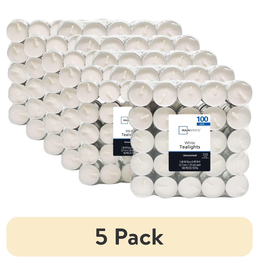 (5 pack) White Unscented Indoor/Outdoor Tealight Candles, 100 Count