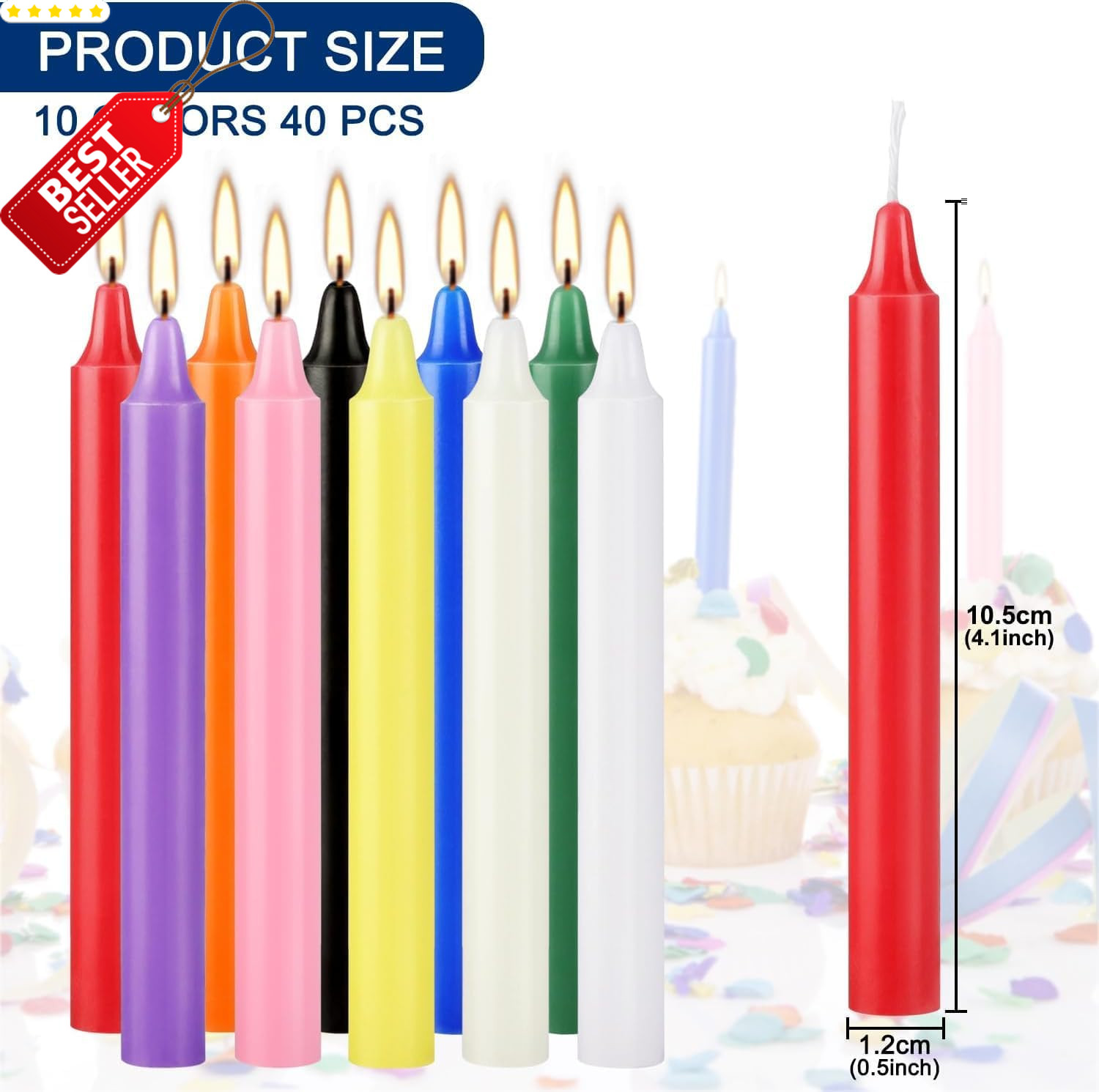 40 Pack Spell Chime Candles-4 Inch Multi-Colored Taper Candles Sticks-For Home D