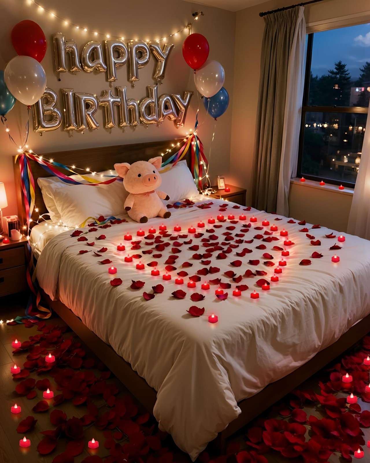 1000 Pieces Red Artificial Rose Petals with 12 Red Heart LED Tea Lights, Rose…
