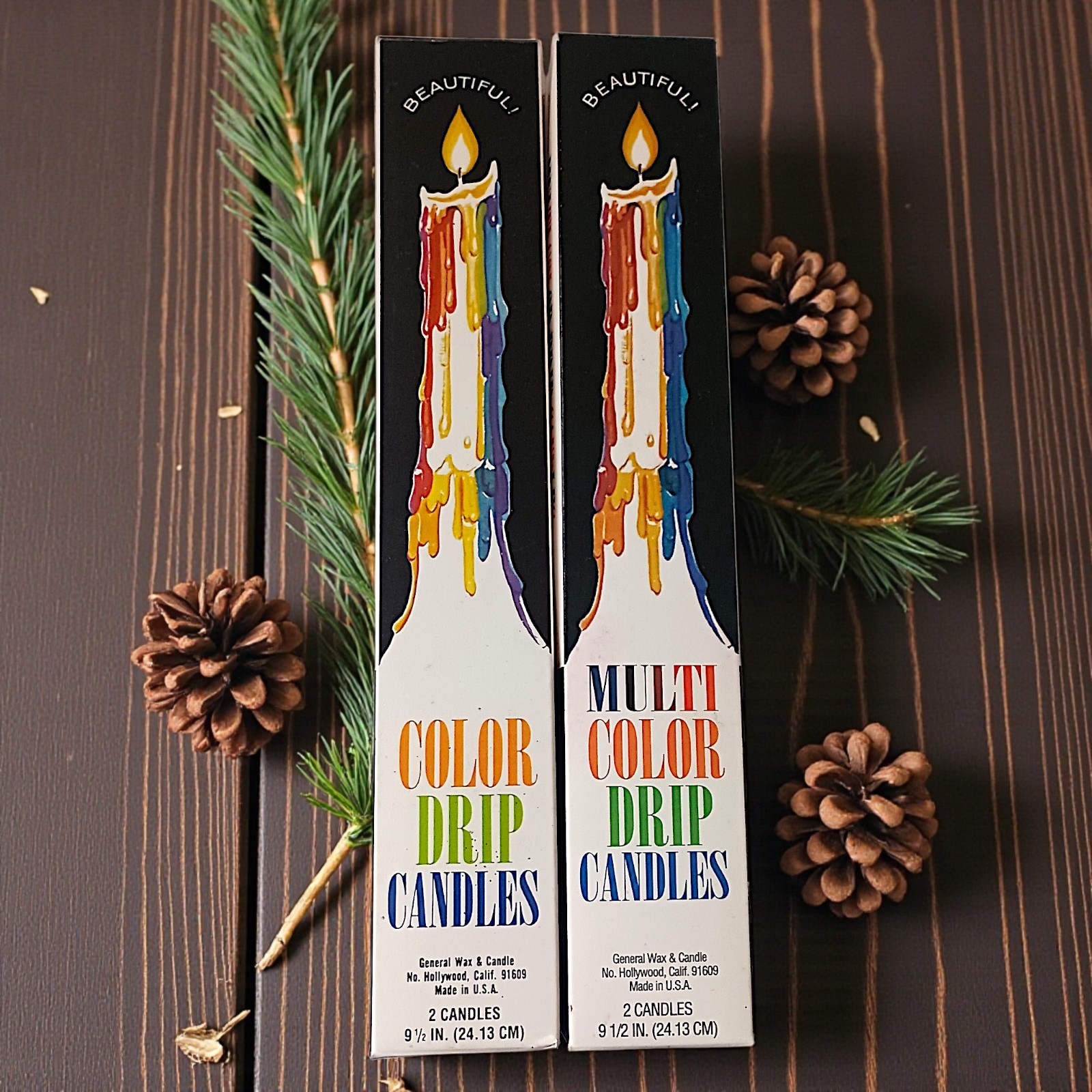 4 Vtg Color Drip Candles Wine Bottle Decor Multicolor NEW 2 In Each Box 70s 9.5″
