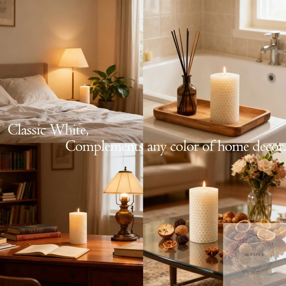 White Hand-Rolled Beeswax Candles, 4 Packs, 2×4 Inch White Honeycomb Pillar Cand