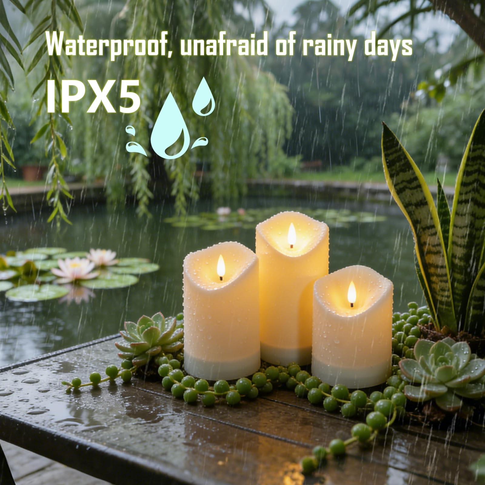 Solar Outdoor Waterproof Flameless Candles-5 Pack Solar & Battery Operated Le…