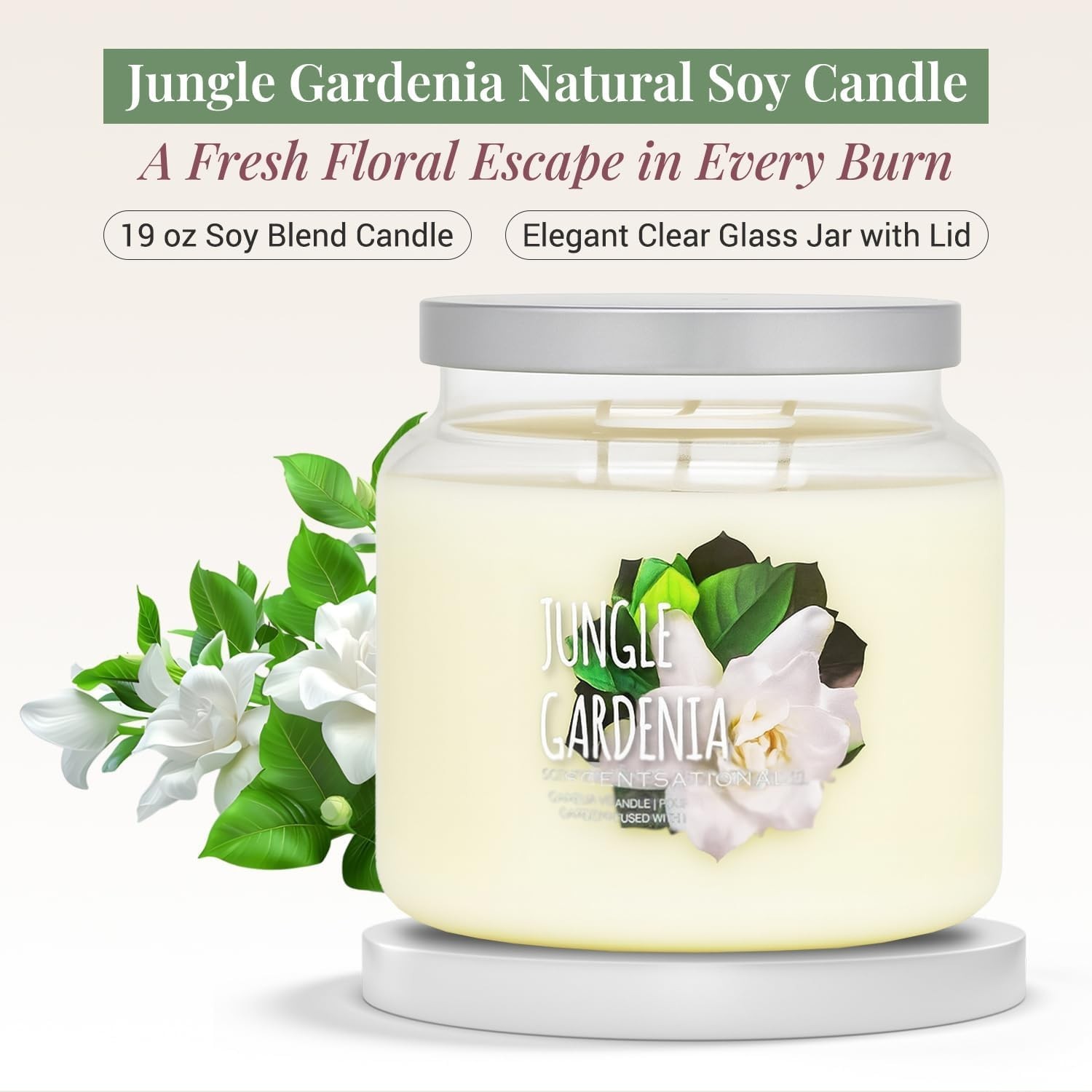 Jungle Gardenia Candle – Large 19 Oz Jar Candle with Natural Soy Blend – Gard…