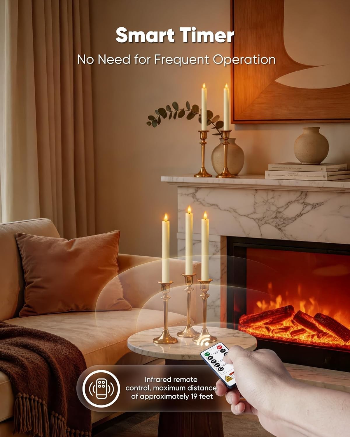 12 Pcs Ivory Flameless Taper Candles with Remote – Dimmable Flickering Light