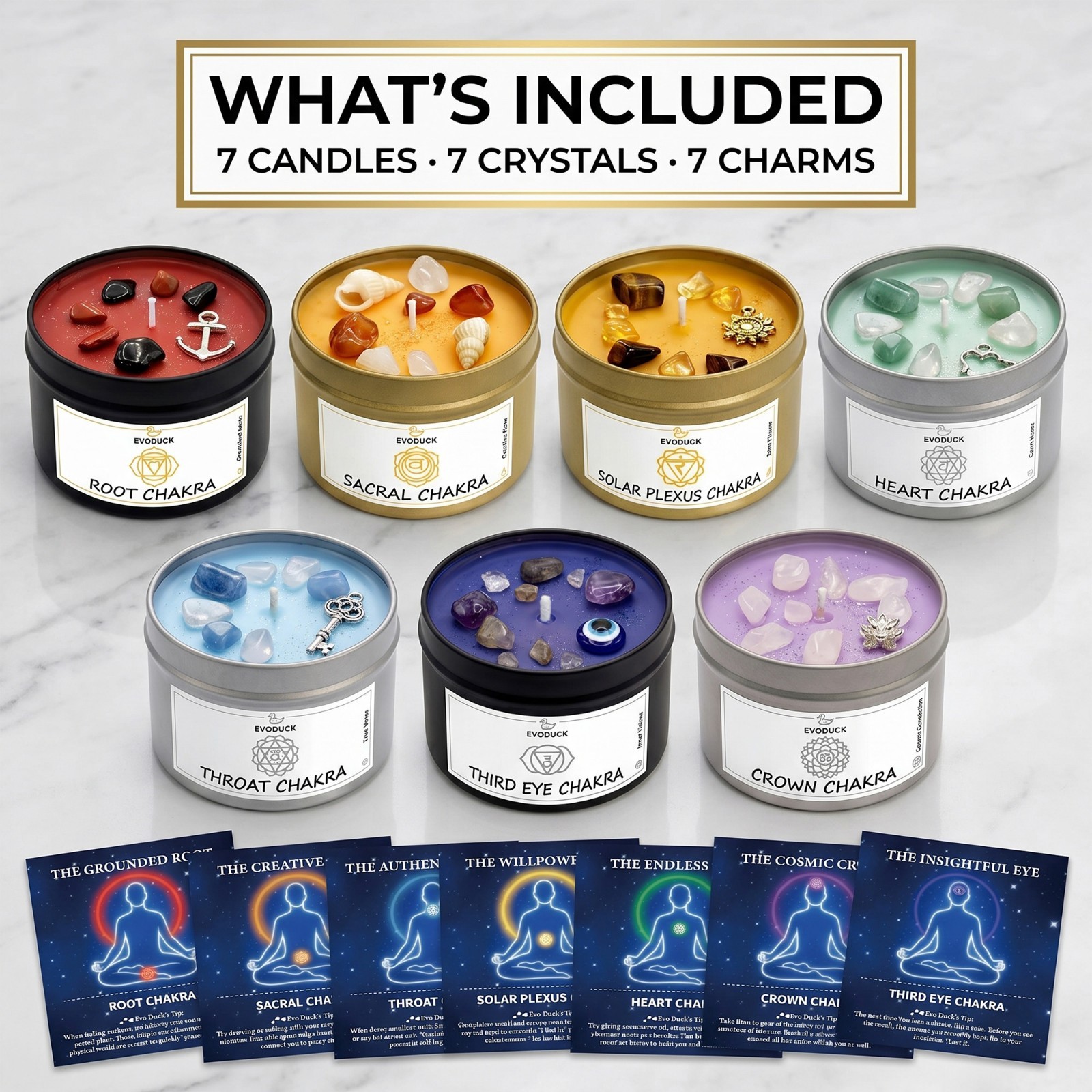 7 Chakra Candle Set Crystals Reiki Meditation Yoga Gift Set Energy Healing