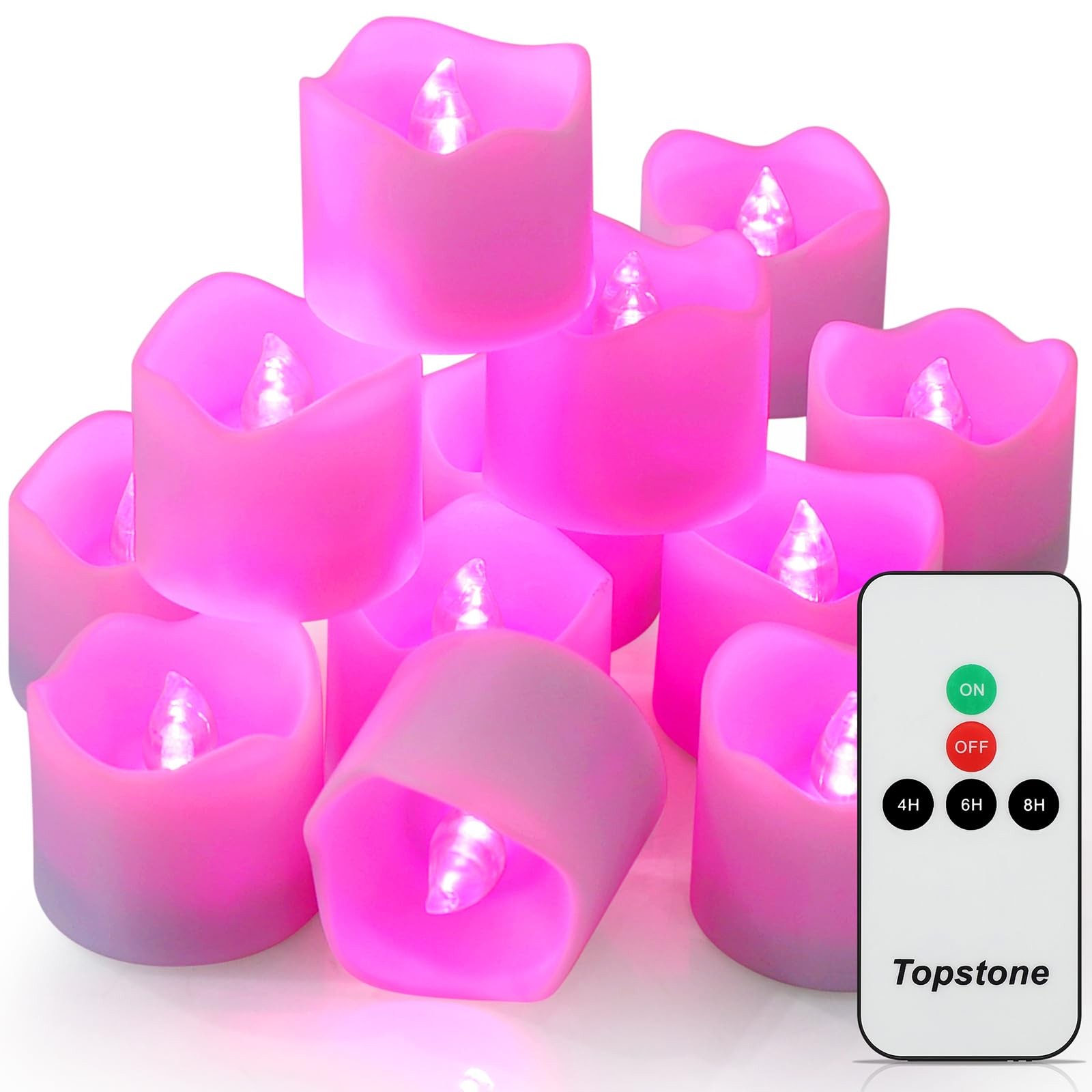 Remote Control Flameless LED Votive Candles Timer CR2450 Battery Pink 12 PCS