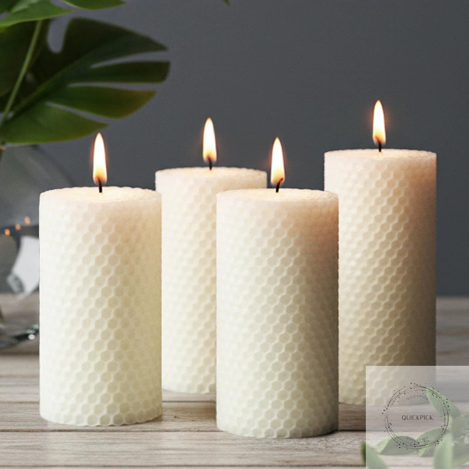 White Hand-Rolled Beeswax Candles, 4 Packs, 2×4 Inch White Honeycomb Pillar Cand