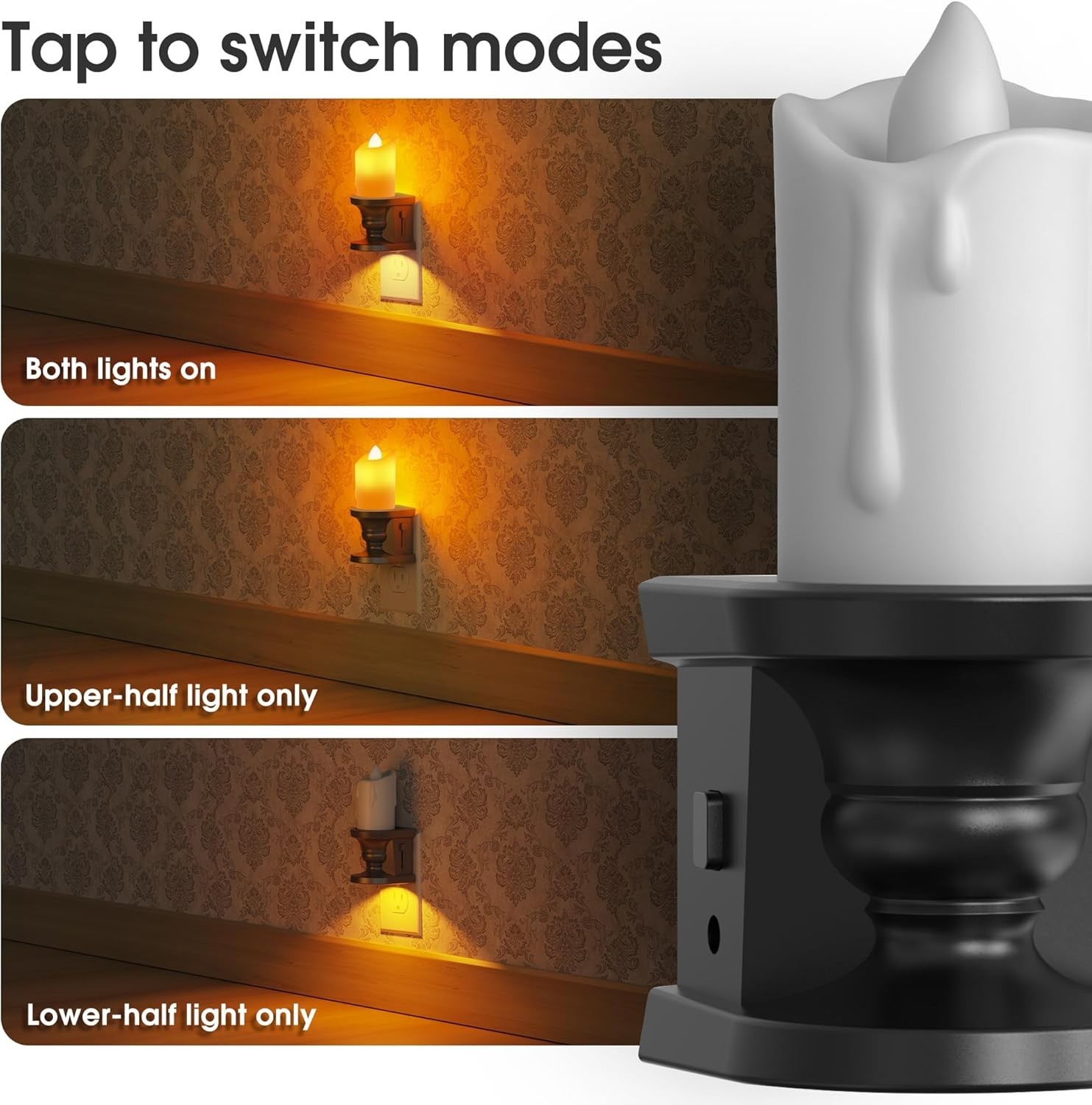 Flameless Plug-in Candle Night Light Set – Warm Amber Glow, 2 Adjustable Modes