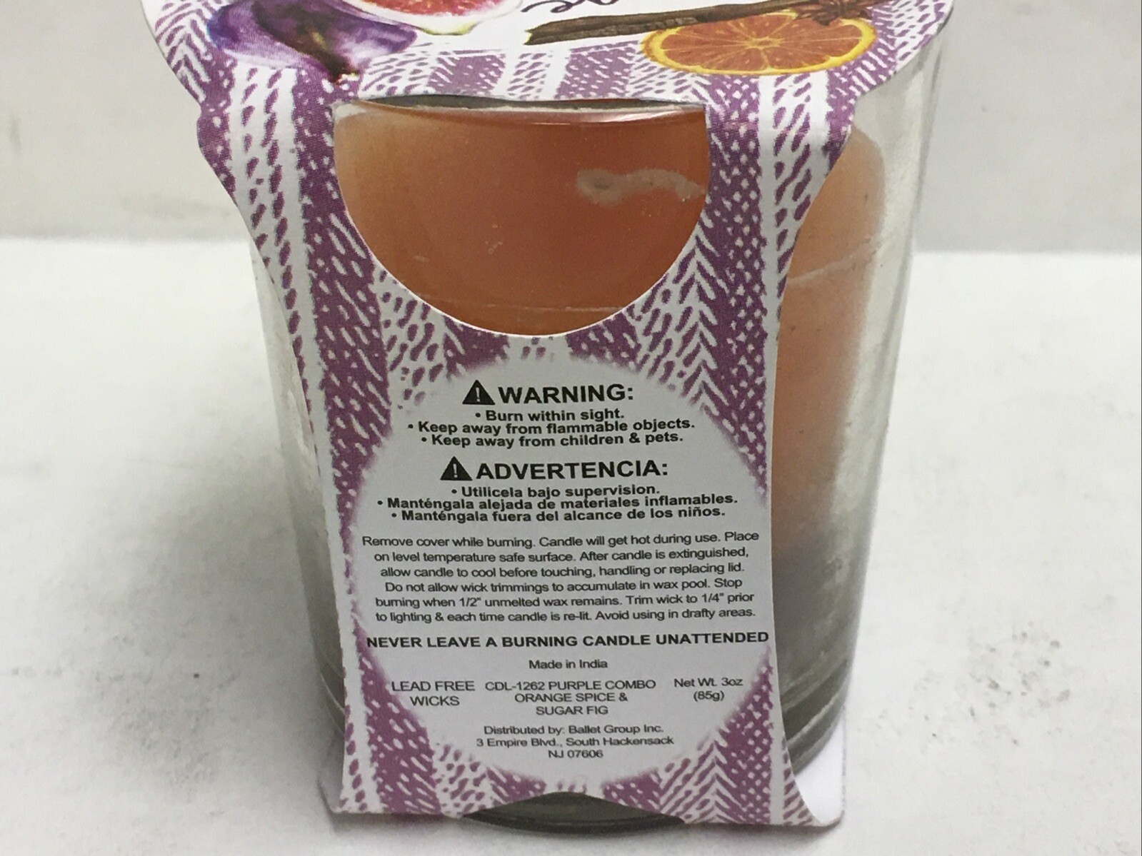 Lot of 2 Candles/ Scented Candle 2 in 1 Orange Spice & Sugar Fig 3 oz/India NIP