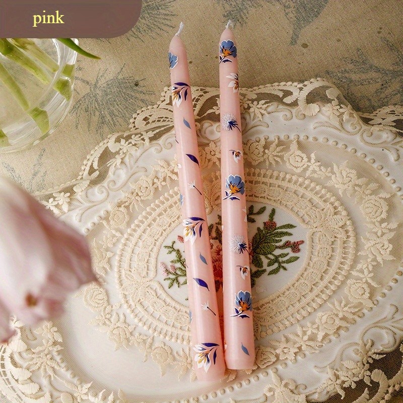10 in Taper Candles, 2pcs Floral Print Smokeless Tapered, Fancy Dinner Candles
