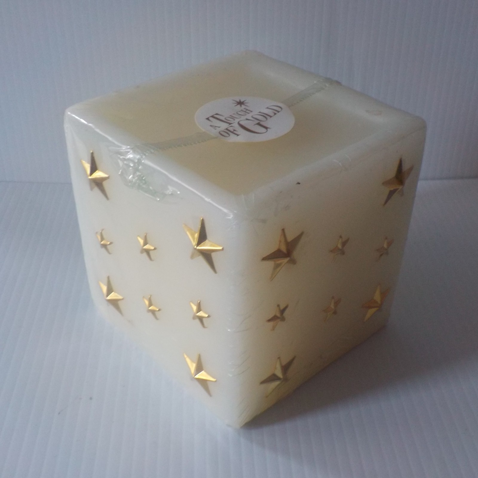 Vintage Factory Sealed “A Touch of Gold” Decorative Wax Candle/Cream; Gold Stars