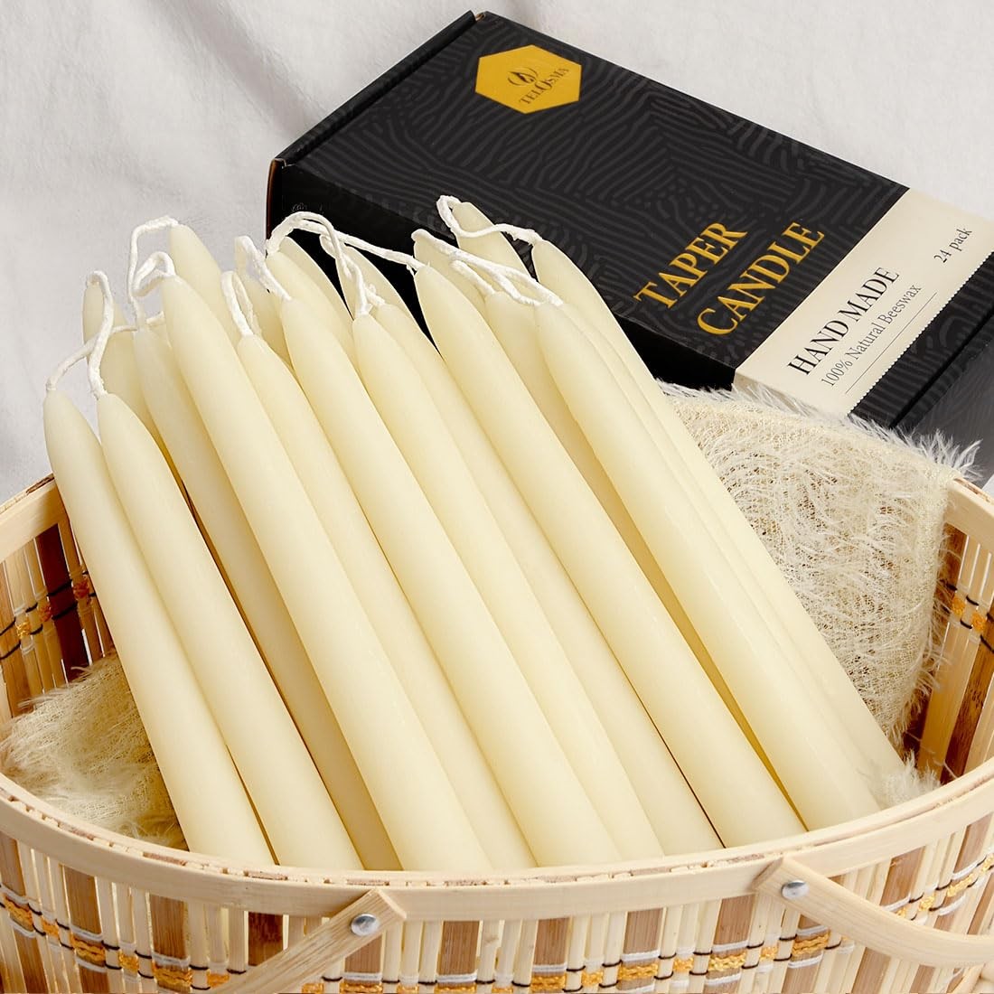 24 Pack Beeswax Taper Candles in Bulk 8 inch Tall All Natural, 100% Pure Uns…