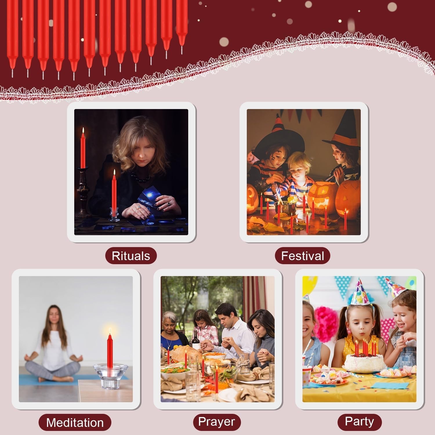 24-Pack of 4-Inch Red Unscented Taper Candles – Perfect for Spiritual Practices