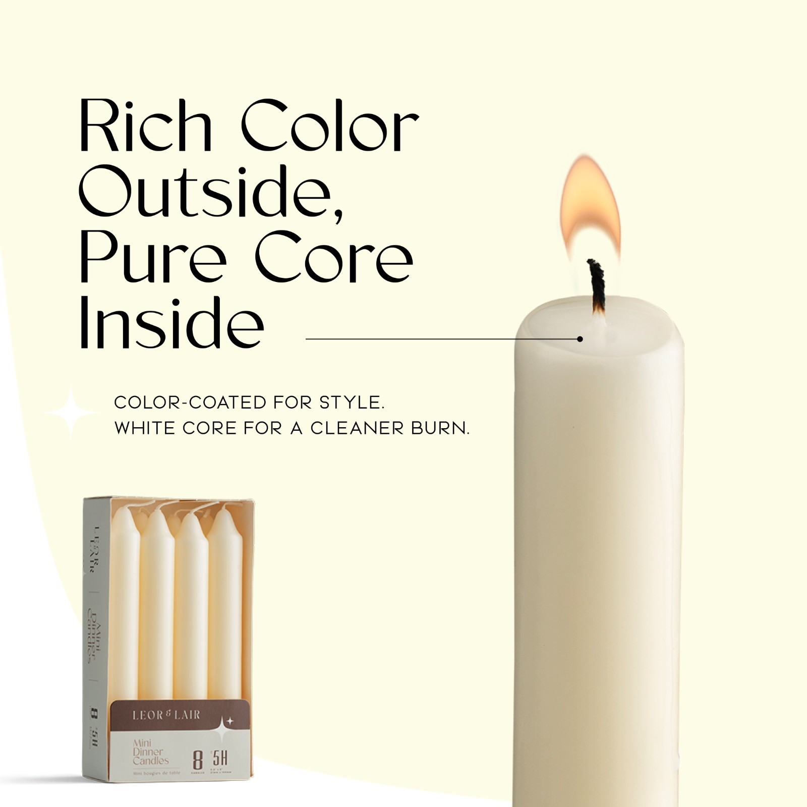 Leor & Lair Short Taper Candles – 8 Pack – 6″ Small Candlesticks, 5 Hours