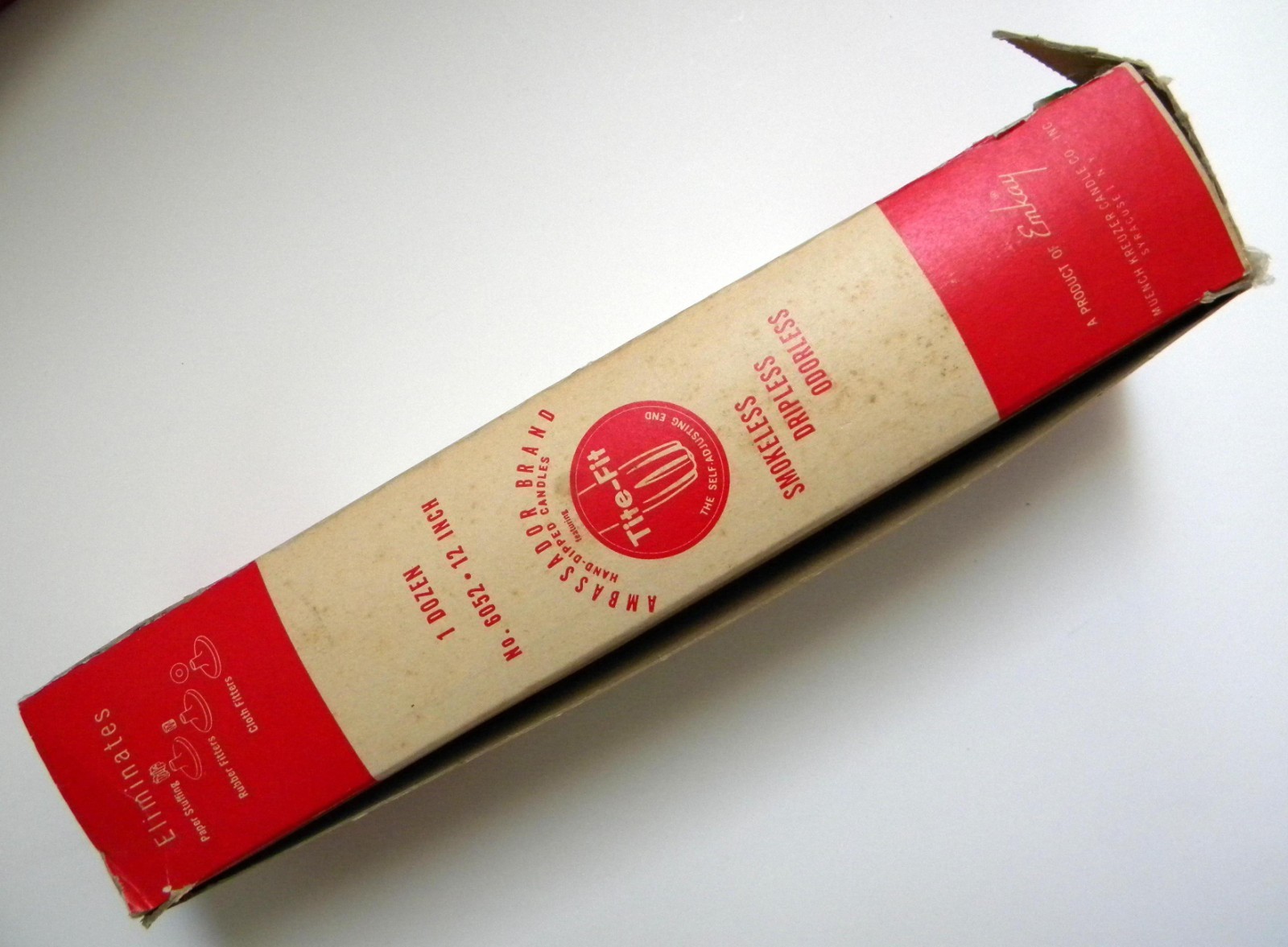 Emkay Tite-Fit Smokeless Dripless Odorless 12″ Taper Candles #6052 Box/12 (NOS)