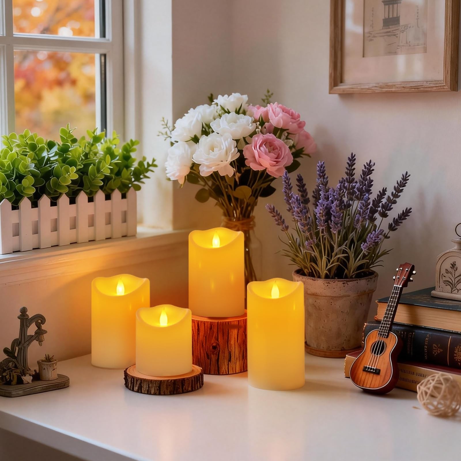 Outdoor Indoor Flameless Candles, Patented 3D Dual-, Set of 3 Slanted Top Dur…
