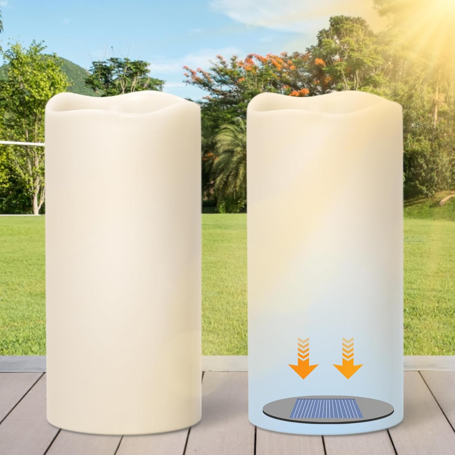 Large Solar Powered Candles, Outdoor Rechargeable Flameless Candles, Waterproof