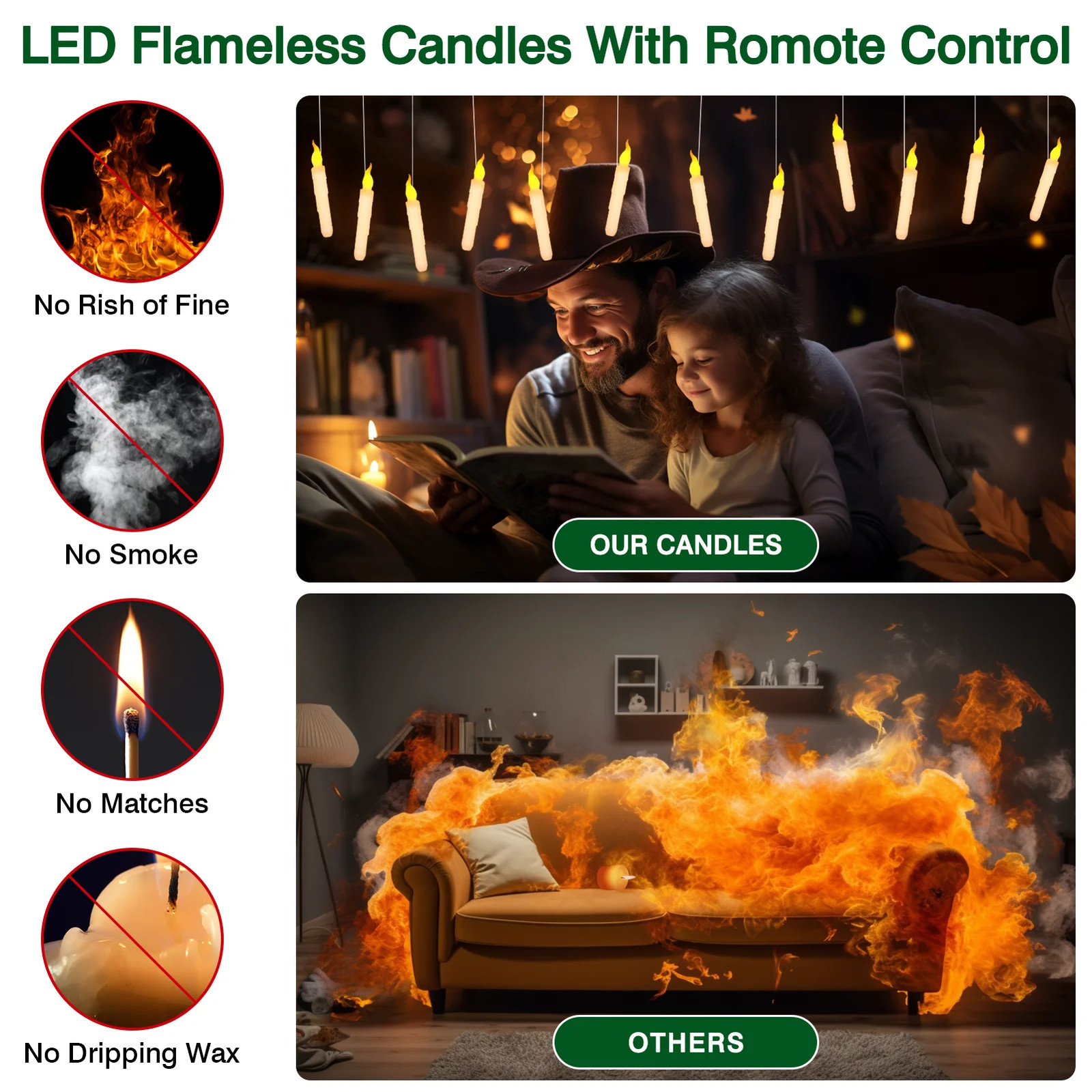 Halloween LED Floating Candles with Magic Wand Remote Battery Operated Potter Fl