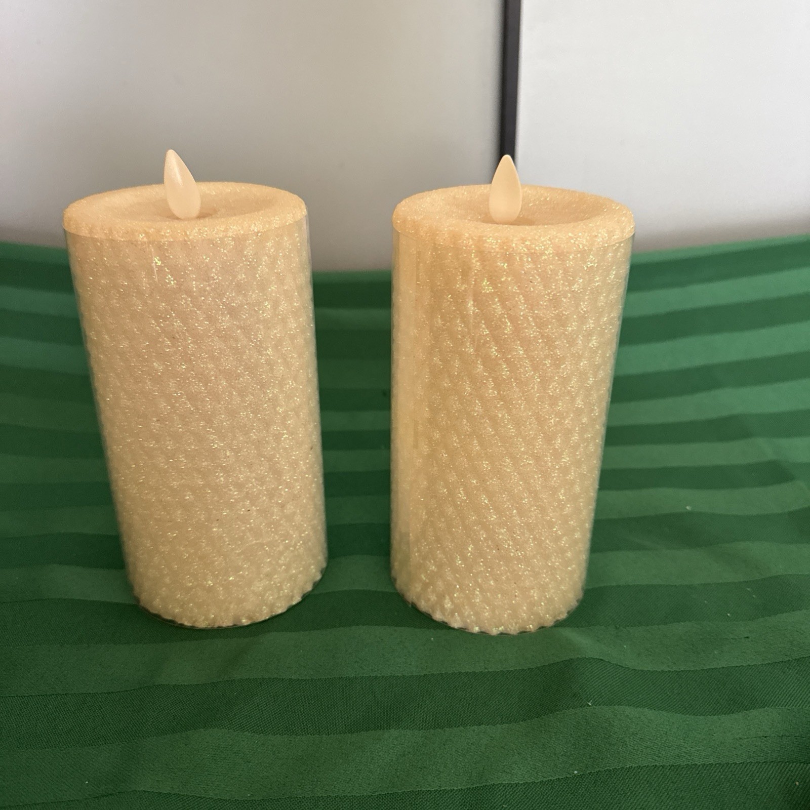 2-Luminara Battery Operated Flameless Pillar Candles Ivory Honeycomb BEAUTIFUL.