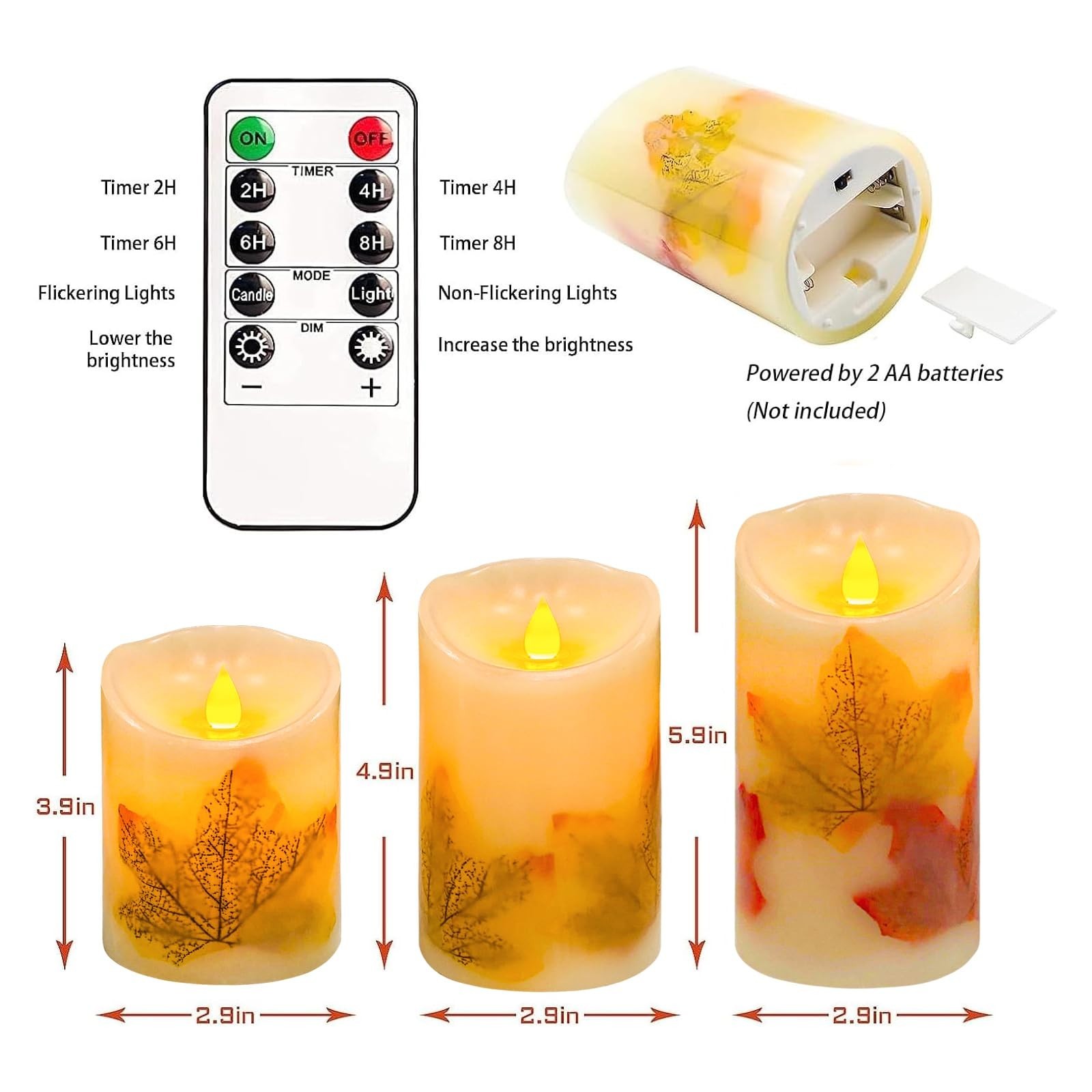 Set of 3 Flameless LED Candles with Remote & Timer – Dimmable Flickering Pillar