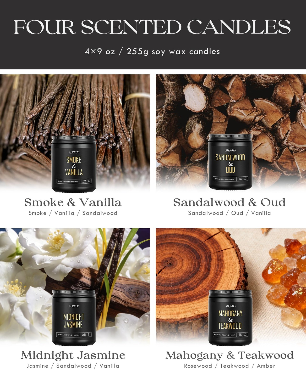 Scented Candles for Men – 4 Pack Candles for Home Scented, 36oz Soy Wax, 200 …