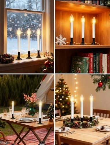 4 Pack Christmas Corded Window Candles, Plug in Flameless 9″ Nickel base candle