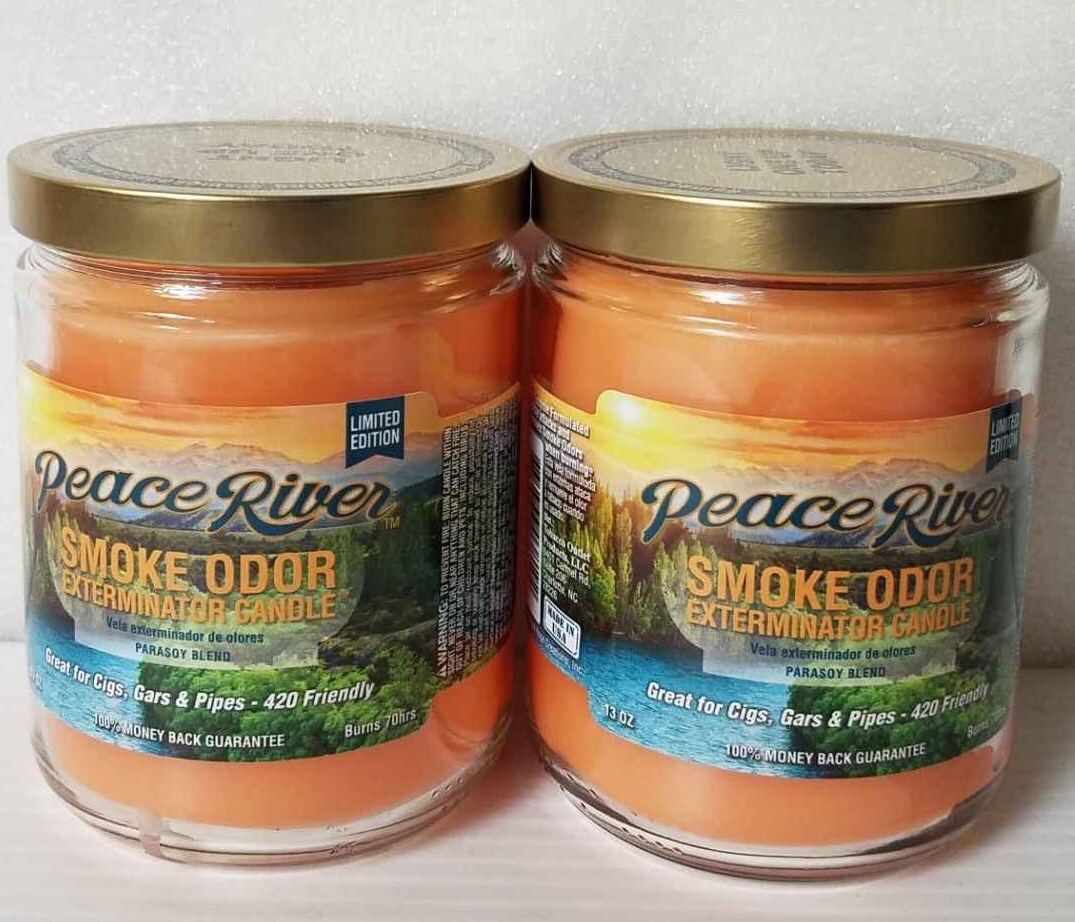 Smoke Odor Exterminator 13 oz Jar Candle, Peace River Set of Two Candles.