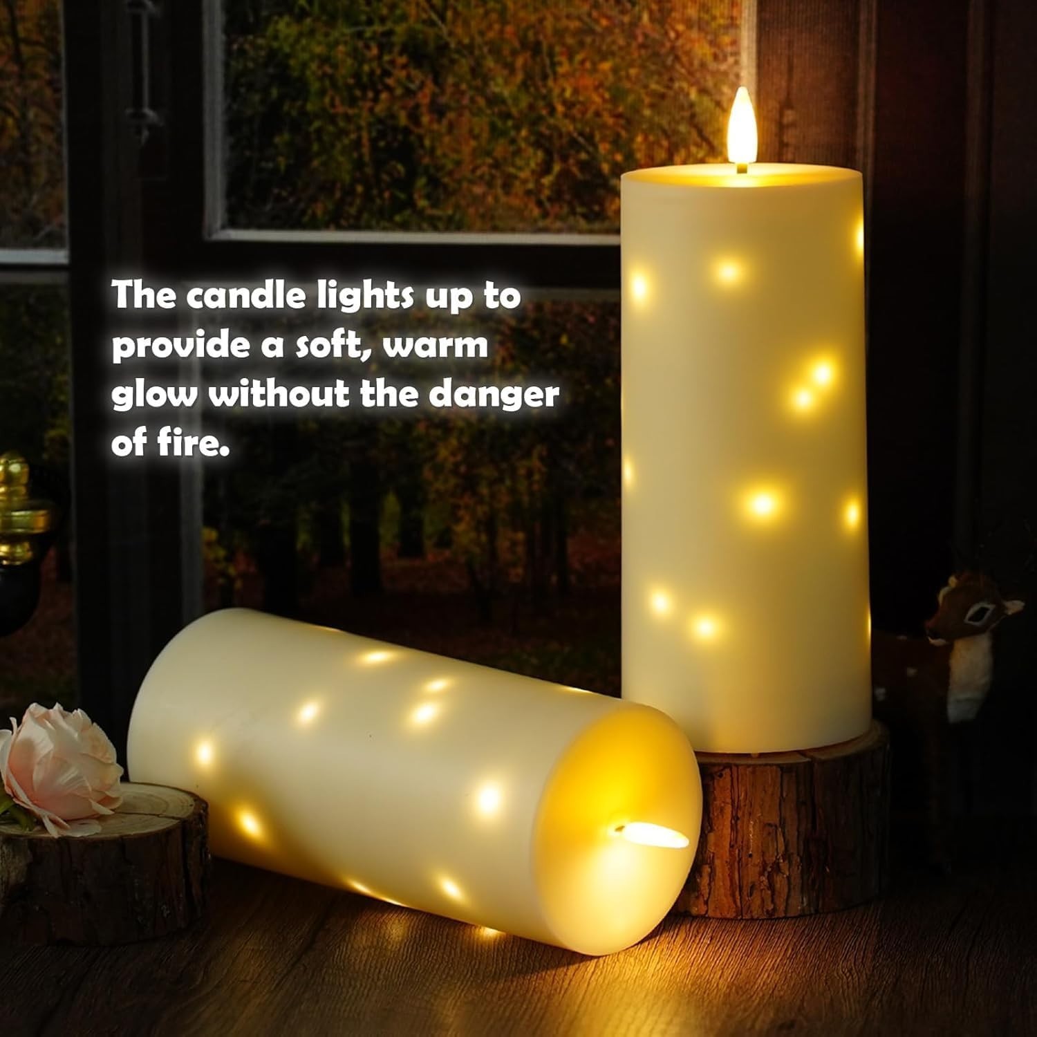 Cordless Outdoor Pillar Candles with Timer and Star String Lights Included