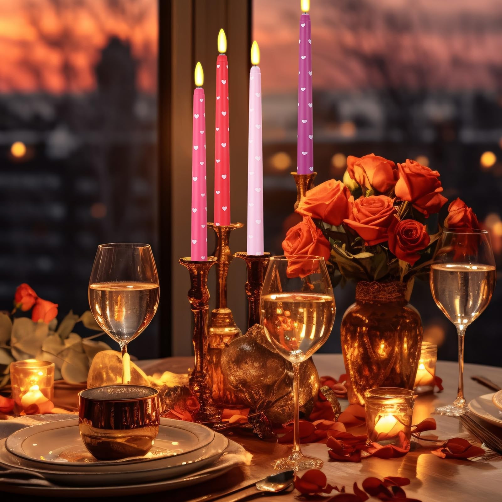 10.8 Inch Multi Color Flameless Taper Candles Heart Flickering LED 8 PCS
