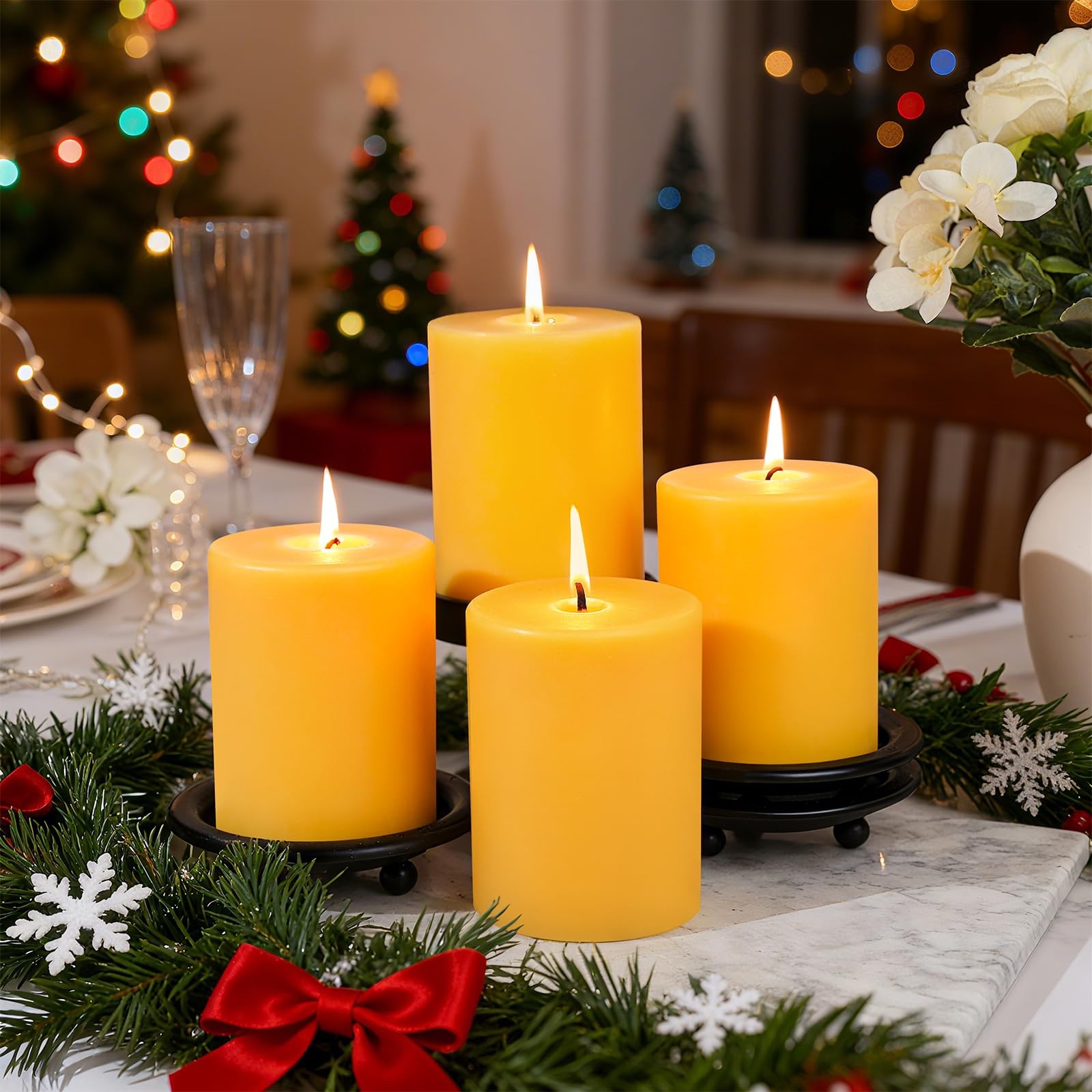 UGBEM 2 Packs 3″ x 4″ Natural Beeswax Pillar Candles,120 Hours Long Burning E…
