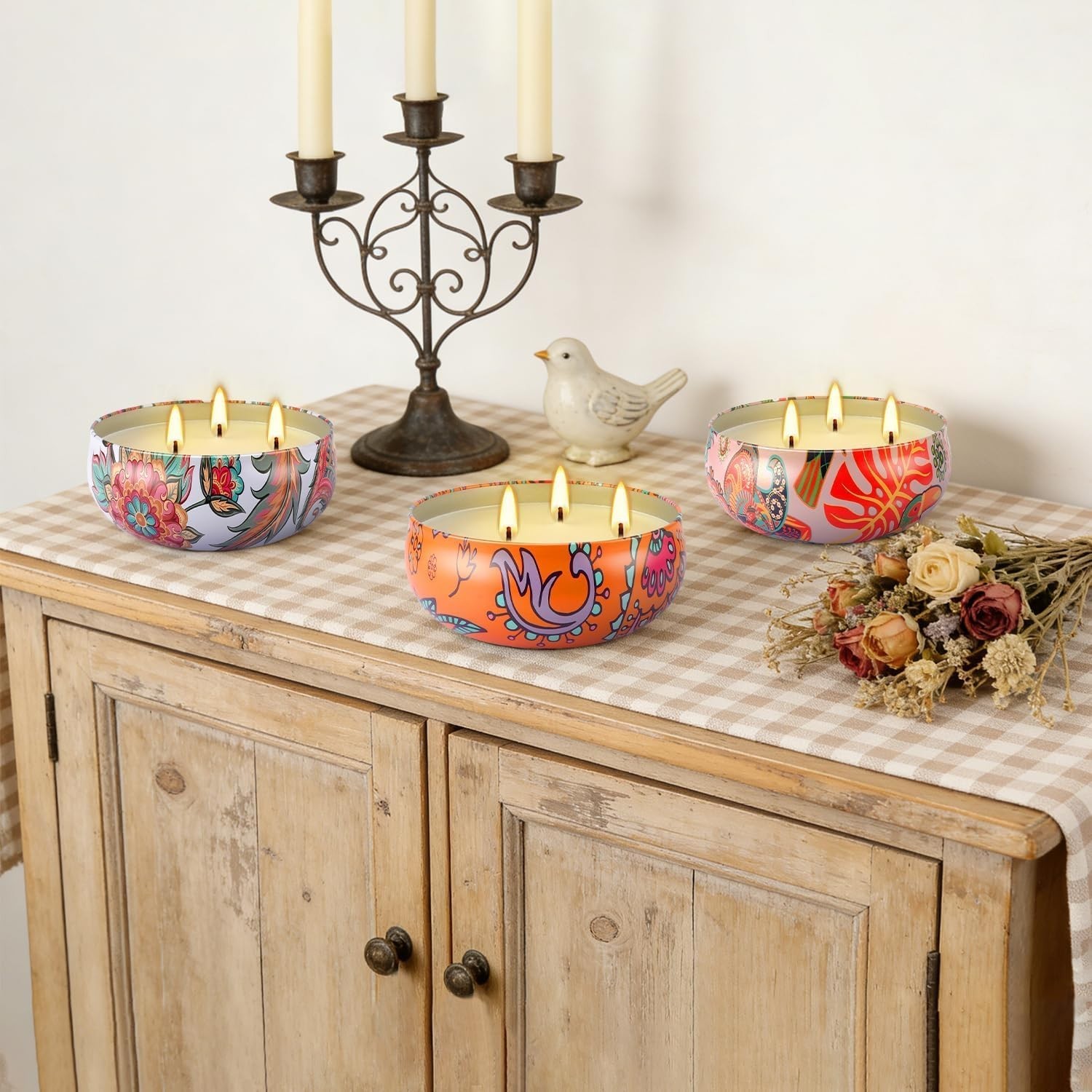 Large Citronella Scented Candle – 3 Wick Indoor & Outdoor Boho Decor Essential
