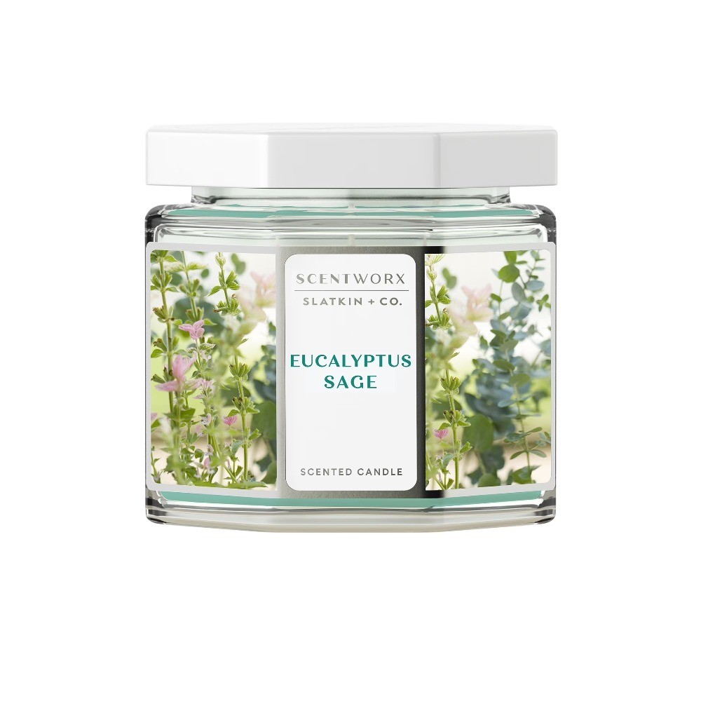 Large 3-Wick Jar Candle Eucalyptus Sage Scented Home Fragrance 14.5 oz