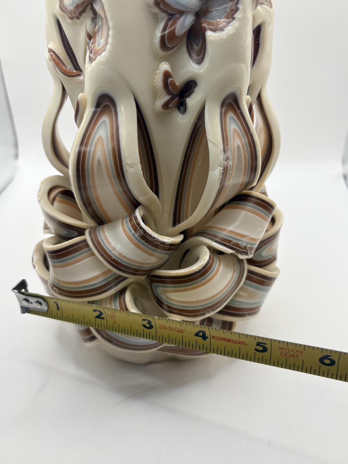 Hand Carved Layered Wax Candle Butterfly Floral Art Decor