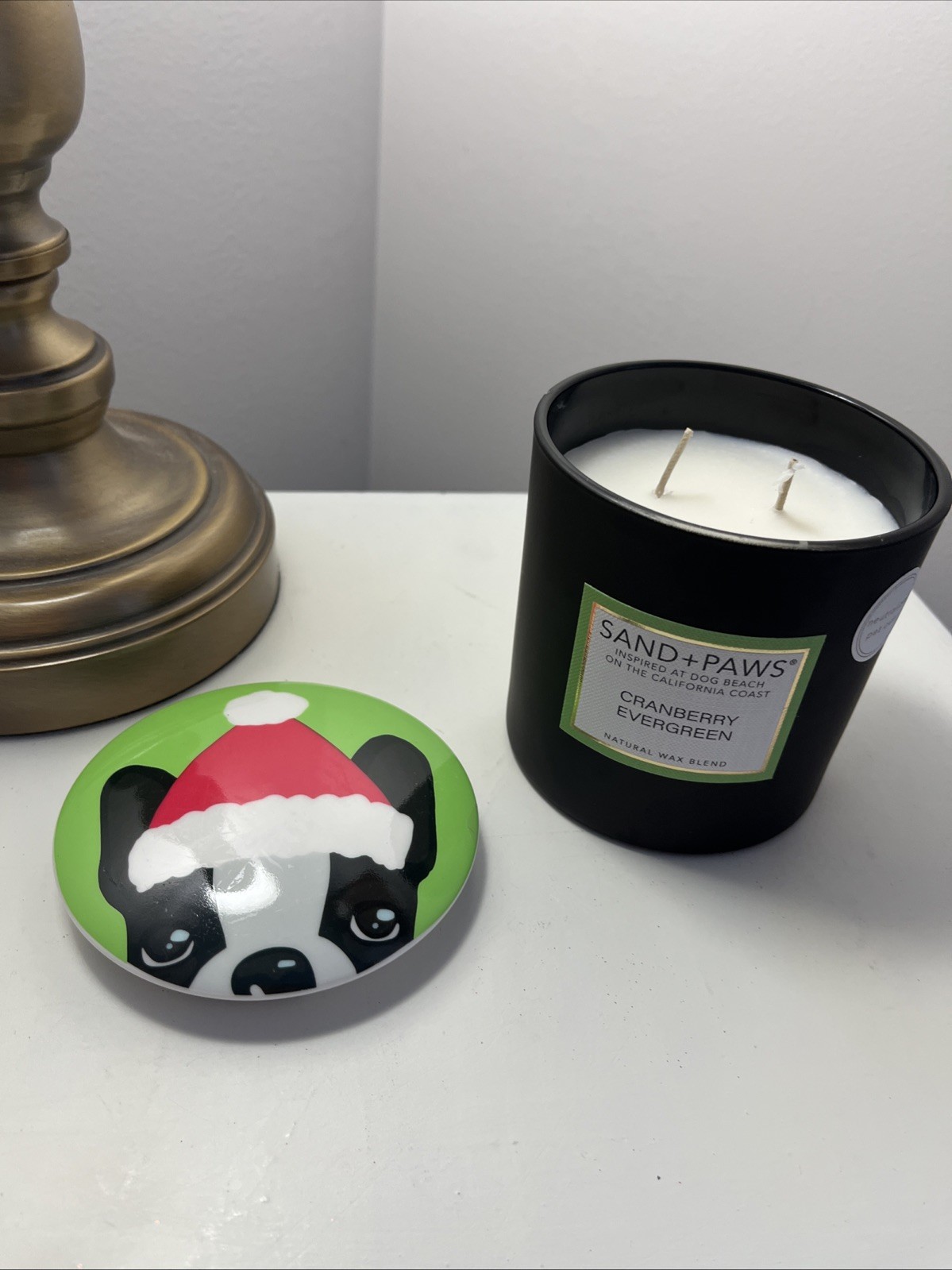 Christmas Sand + Paws Boston Terrier Candle & Shower Cap Set, French Bulldog NWT