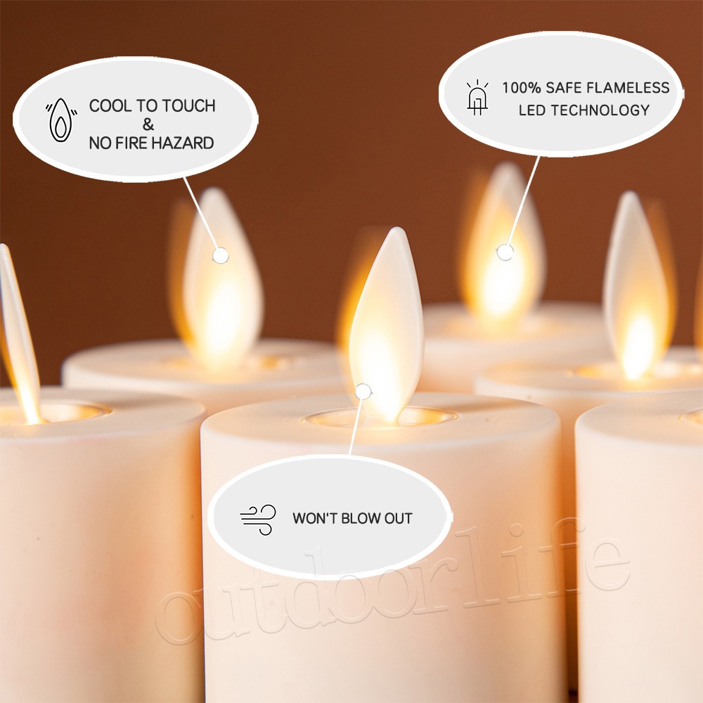 Set of 8 Luminara Flameless Moving Flame Tea Lights w/Remote & Timer 1.4″ X 2″