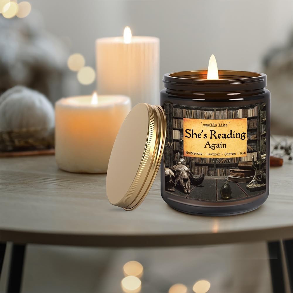 9 OZ Shes Reading Again Book Lovers Candle Gift Mahogany Leather Coffee Scent