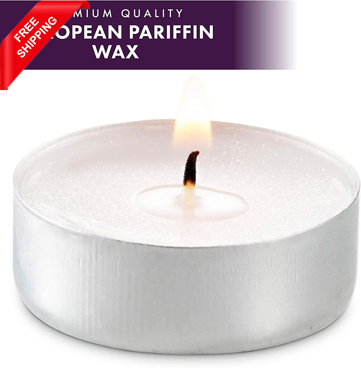 Unscented Tea Light Candles 100 Pack | 4 Hours, White, Smokeless, Dripless Small