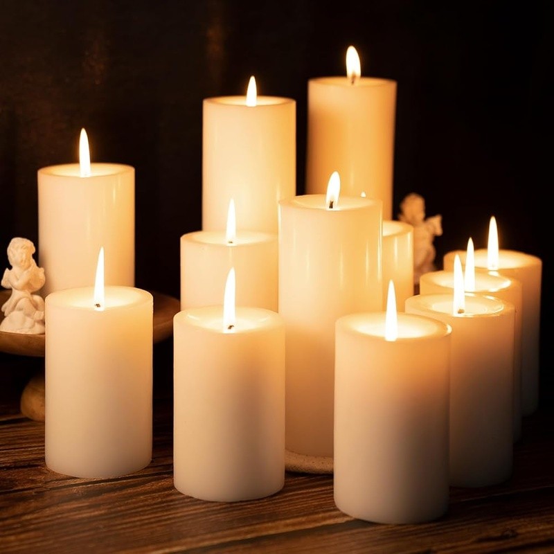 Unscented Pillar Candles Set 12 Clean Burning Dripless Long Lasting Home Decor