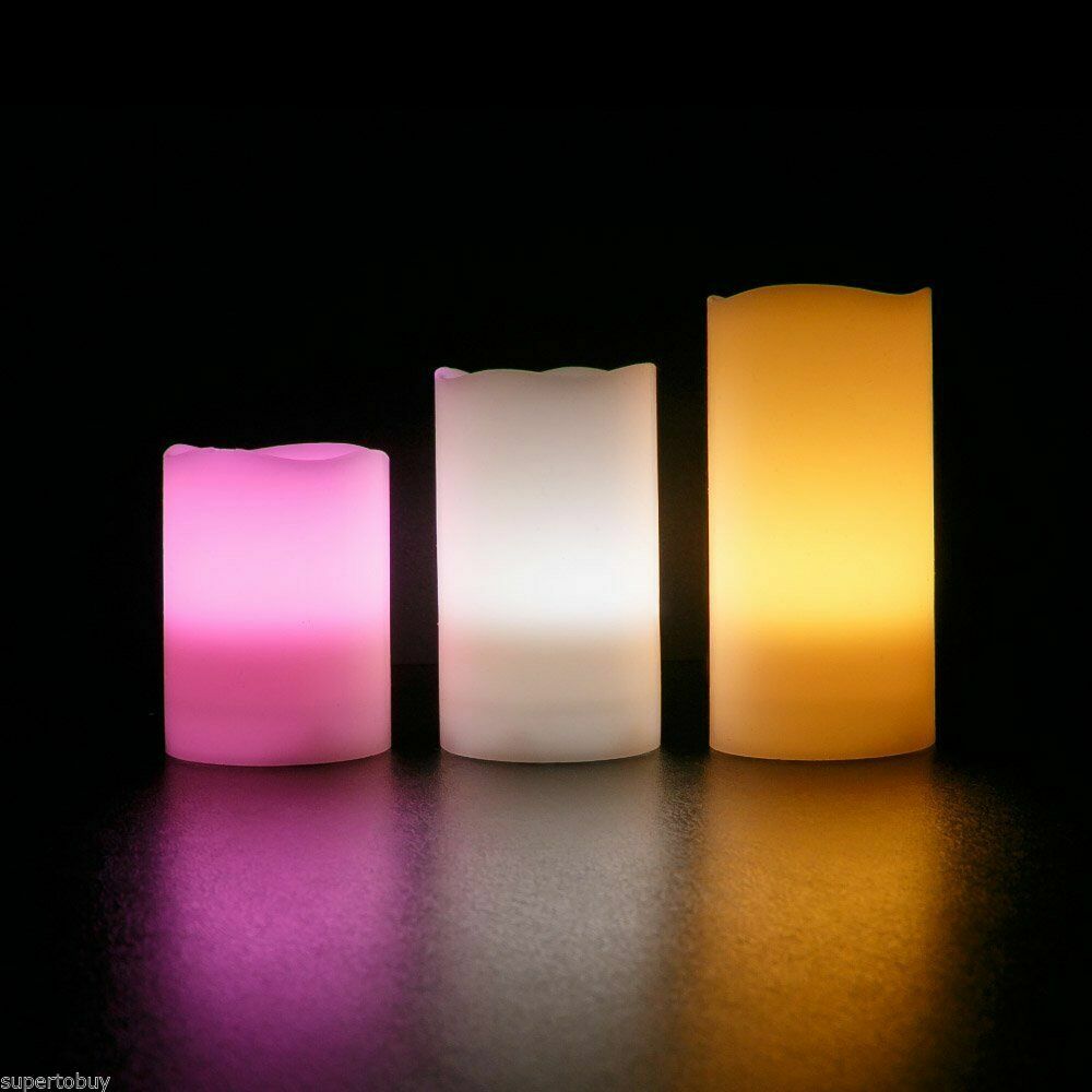 Set of 3 Color Changing Flameless LED Candles with Remote Control Timer 4″ 5″ 6″